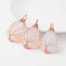 Honeyhandy Opalite Pendants, teardrop, with Rose Gold Tone Brass Findings, 48~55x30~32x10~12mm, Hole: 4~7x8~12mm