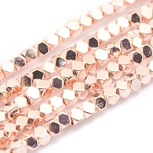 Honeyhandy Electroplate Non-magnetic Synthetic Hematite Beads Strands, Grade AA, Long-Lasting Plated, Faceted, Cube, Light Rose Gold Plated, 3x3x3mm, Hole: 0.8mm, about 141pcs/strand, 15.7 inch(40cm)