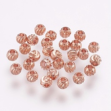 Honeyhandy Brass Beads, Long-Lasting Plated, Round, Real Rose Gold Plated, 4x3mm, Hole: 1.6mm