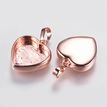 Honeyhandy Brass Pendant Cabochon Settings, Plain Edge Bezel Cups, Long-Lasting Plated, Heart, Rose Gold, 17x15x3.5mm, Hole: 3x5mm, Tray: 12x13mm