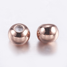 Honeyhandy Brass Beads, with Rubber Inside, Slider Beads, Stopper Beads, Round, Rose Gold, 4x3mm, Hole: 0.5mm