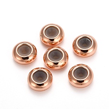 Honeyhandy Brass Beads, with Rubber Inside, Slider Beads, Stopper Beads, Rondelle, Rose Gold, 7x3.5mm, Hole: 2mm