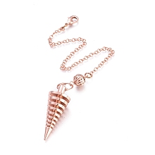 Honeyhandy Brass Coil Dowsing Pendulums, Spiral Pendulum, with Lobster Claw Clasps, Cone, Rose Gold, 225x2.5mm