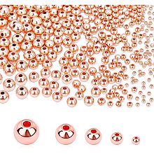 Pandahall Elite 5 Sizes 14K Rose Gold Beads, 300pcs Little Round Beads Seamless Smooth Ball Beads Long-Lasting Spacers for Bracelet Necklace Jewelry DIY Crafts (2mm, 3mm, 4mm, 5mm, 6mm)