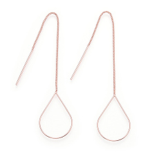 Brass Stud Earring Findings, Ear Threads, Teardrop, Rose Gold, 105~115mm(include pin length), 25x16.5mm, pin: 0.6mm