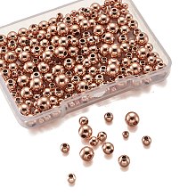 ARRICRAFT Brass Beads, Round, Rose Gold, 3mm, 4mm, 5mm, 6mm, Each Size 50pcs/box