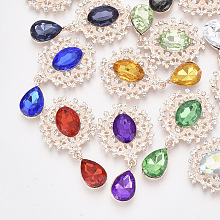 Honeyhandy Rose Gold Plated Alloy Cabochons, with Resin Rhinestone and Crystal Glass Rhinestone, Faceted, Oval and Teardrop, Mixed Color, 45x24x5mm