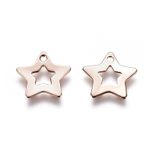 Honeyhandy 201 Stainless Steel Charms, Star, Hollow, Rose Gold, 9.5x10x0.5mm, Hole: 1mm