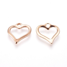 Honeyhandy 201 Stainless Steel Open Heart Charms, Hollow, Rose Gold, 10.5x11x1mm, Hole: 1.6mm