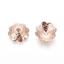 Honeyhandy 304 Stainless Steel Bead Caps, Flower, Multi-Petal, Rose Gold, 11x3mm, Hole: 1.4mm