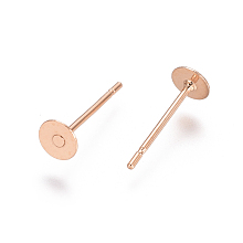 Honeyhandy 304 Stainless Steel Stud Earring Findings, Flat Pad Earring Post, Rose Gold, 12x4mm, Pin: 0.7mm