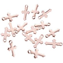 UNICRAFTALE 100pcs Cross Shaped Pendant Rose Gold 1.2mm Small Hole Charms 304 Stainless Steel Charms for DIY Jewelry Making 12x7x1mm