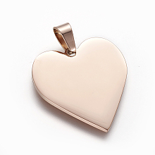 Honeyhandy Ion Plating(IP) 304 Stainless Steel Stamping Blank Tag Pendants, Heart, Rose Gold, 25x23.5x1.4mm, Hole: 4x7mm