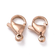 Honeyhandy Ion Plating(IP) 304 Stainless Steel Lobster Claw Clasps, Parrot Trigger Clasps, Rose Gold, 9x6x3mm, Hole: 1.2mm