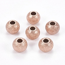 Vacuum Plating 304 Stainless Steel Textured Beads, Round, Rose Gold, 8x6~6.5mm, Hole: 2.5mm