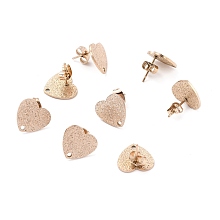 Honeyhandy Ion Plating(IP) 304 Stainless Steel Stud Earring Findings, with Ear Nuts, Textured Heart, Rose Gold, 12x13mm, Hole: 1.5mm, Pin: 0.7mm