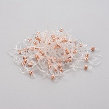 Honeyhandy Eco-Friendly Plastic Earring Hooks, with 304 Stainless Steel Beads and Horizontal Loop, Round, Rose Gold, 15.5x8x0.7mm, Hole: 1.2mm, Pin: 0.5mm