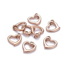 Honeyhandy 304 Stainless Steel Open Heart Charms, with Jump Ring, Rose Gold, 14x14x2mm, Hole: 4mm