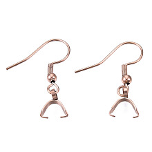 Honeyhandy Ion Plating(IP) 304 Stainless Steel Hooks, Ear Wire, with Ice Pick Pinch Bails, Rose Gold, 27x20mm, 21 Gauge, Pin: 0.7mm