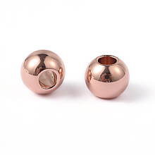 Honeyhandy Round Ion Plating(IP) 202 Stainless Steel Beads, Rose Gold, 8x6.5mm, Hole: 3.5mm