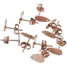 UNICRAFTALE Stainless Steel Earring Posts Water Drop Textured Pad with Butterfly Earring Backs and Holes for Earring Making Findings 10x6x0.7mm, Rose Gold