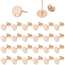 UNICRAFTALE 50pcs Rose Gold Flat Round Stud Earring Settings Stainless Steel Ear Stud with Loop and Ear Nuts 0.8mm Pin Earring Finding for Jewelry Making