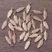 Honeyhandy Tibetan Style Alloy Pendants, Feather, Rose Gold, 15x5x1.5mm, Hole: 1mm.