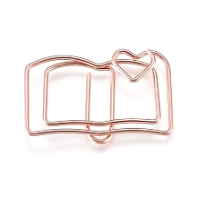 Honeyhandy Book Shape Iron Paperclips, Cute Paper Clips, Funny Bookmark Marking Clips, Rose Gold, 19x30x3mm