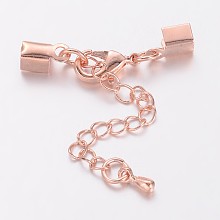 Honeyhandy Iron Chain Extender, with Brass Folding Crimp Ends, Rose Gold, 67mm, Lobster Clasp: 12x8x3mm, End: 9x4mm, Iron Circle: 3mm inner diameter