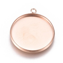 Honeyhandy Ion Plating(IP) 304 Stainless Steel Pendant Cabochon Settings, Plain Edge Bezel Cups, Flat Round, Rose Gold, Tray: 20mm, 24.5x21.8x2mm, Hole: 1.8mm