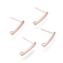 Honeyhandy 304 Stainless Steel Stud Earring Findings, with Loop, Rose Gold, 15x3x1mm, Hole: 2mm, Pin: 0.8mm