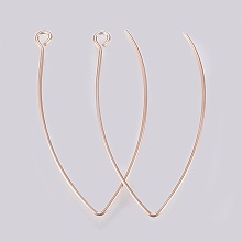 Honeyhandy Ion Plating(IP) 304 Stainless Steel Earring Hooks, Ear Wire, with Horizontal Loop, Rose Gold, 41x22x0.8mm, Hole: 2.5mm, Pin: 0.8mm