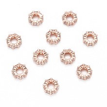 Honeyhandy Brass Cubic Zirconia European Beads, Rondelle, Rose Gold, 8x3mm, Hole: 4mm