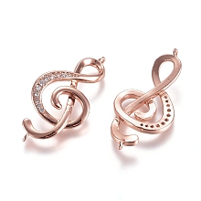 Honeyhandy Brass Micro Pave Cubic Zirconia Links connectors, Treble Clef, Clear, Rose Gold, 32x16x3mm, Hole: 1.2mm