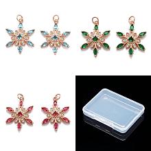 6Pcs 3 Style Brass Cubic Zirconia Pendants, Long-Lasting Plated, Snowflake, Rose Gold, 24.5x19x4mm, Hole: 3.6mm, 2pcs/style