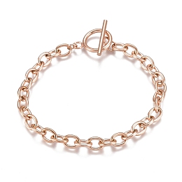 Honeyhandy Unisex 304 Stainless Steel Cable Chain Bracelets, with Toggle Clasps, Rose Gold, 7-5/8 inch(19.4cm), 5mm