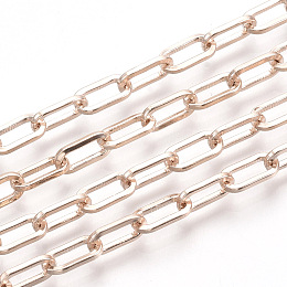 Honeyhandy Unwelded Iron Paperclip Chains, Flat Oval, Drawn Elongated Cable Chains, with Spool, Rose Gold, 9.5x4.5x1mm, about 82.02 Feet(25m)/roll