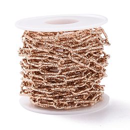 304 Stainless Steel Paperclip Chains, Faceted, with Spool, Unwelded, Rose Gold, 17x7x1.5mm, about 16.40 Feet(5m)/Roll