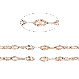 Honeyhandy Ion Plating(IP) 304 Stainless Steel Textured Dapped Chains, Cable Chains, Soldered, with Spool, Flat Oval, Rose Gold, 4x2x0.5mm, about 32.8 Feet(10m)/roll