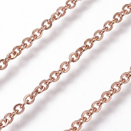 Honeyhandy 304 Stainless Steel Cable Chains, Soldered, with Spool, Flat Oval, Rose Gold, 2mm, Link: 2.5x2x0.4mm, about 82.02 Feet(25m)/roll