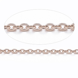 Honeyhandy Ion Plating(IP) 304 Stainless Steel Cable Chains, Soldered, with Spool, Flat Oval, Rose Gold, 1.5x1.3x0.3mm, about 32.8 Feet(10m)/roll