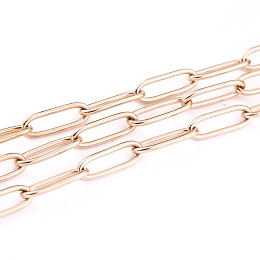 Honeyhandy Ion Plating(IP) 304 Stainless Steel Paperclip Chains, Drawn Elongated Cable Chains, Soldered, with Spool, Rose Gold, 12x4x1mm, 32.8 Feet(10m)/roll