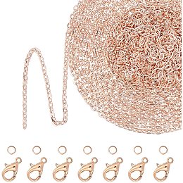 PH PandaHall 32 Feet 2.5mm Curb Link Chain, 32 Feet Cross Cable Chain Necklace 2mm with 30 Lobster Clasps, 100pcs Jump Rings for Necklace Jewelry Making, Rose Gold