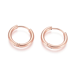 Honeyhandy Ion Plating(IP) 304 Stainless Steel Huggie Hoop Earrings, Hypoallergenic Earrings, with 316 Surgical Stainless Steel Pin, Rose Gold, 10 Gauge, 17x2.5mm, Pin: 1mm, Inner Diameter: 12mm