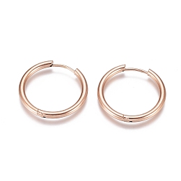 Honeyhandy Ion Plating(IP) 304 Stainless Steel Huggie Hoop Earrings, with 316 Surgical Stainless Steel Pin, Ring, Rose Gold, 25x2.5mm, 10 Gauge, Pin: 0.9mm