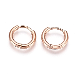 Honeyhandy 304 Stainless Steel Huggie Hoop Earrings, with 316 Surgical Stainless Steel Pin, Ion Plating(IP), Ring, Rose Gold, 12x2mm, 12 Gauge, Pin: 0.9mm