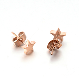 Honeyhandy 304 Stainless Steel Ear Studs, Hypoallergenic Earrings, Star, Rose Gold, 7x7x1.3mm, Pin: 0.8mm