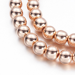 Honeyhandy Electroplate Non-magnetic Synthetic Hematite Beads Strands, Round, Rose Gold Plated, 8mm, Hole: 1mm, about 51pcs/strand, 15.7 inch