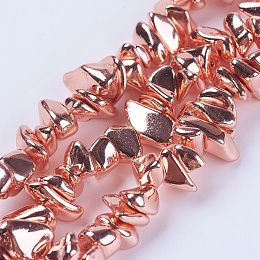 Honeyhandy Electroplate Non-magnetic Synthetic Hematite Beads Strands, Chip, Grade AA, Rose Gold Plated, 5~12x3~7mm, Hole: 0.5mm, about 97pcs/strand, 13.7 inch