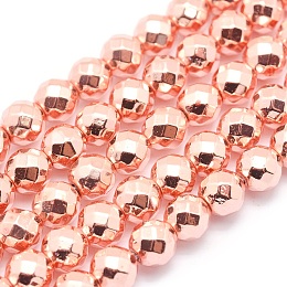 Honeyhandy Electroplate Non-magnetic Synthetic Hematite Beads Strands, Grade AAA, Long-Lasting Plated, Faceted, Round, Rose Gold Plated, 2mm, Hole: 1mm, about 185pcs/strand, 15.7 inch(40cm)